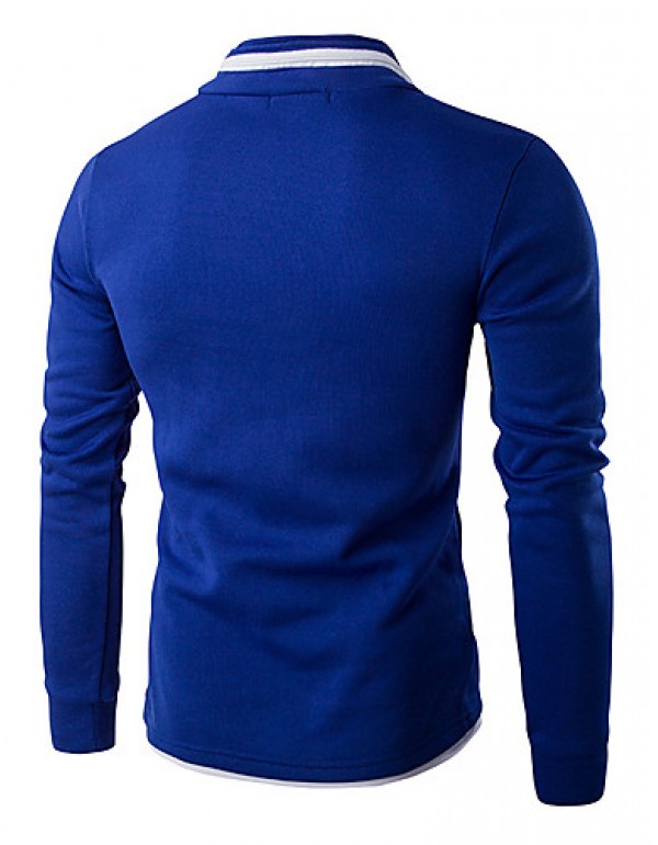 Men's Solid Casual / Sport Hoodie & Sweatshirt,Cotton Long Sleeve Black / Blue