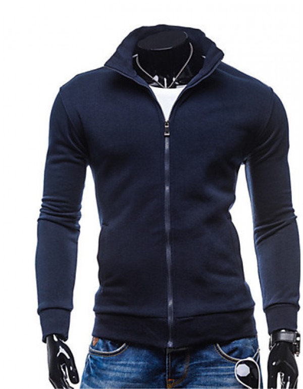 Men's Going out / Casual/Daily / Sports Simple / Street chic / Active Regular Hoodies,Solid Blue / Black / Brown / Gray Hooded Long Sleeve