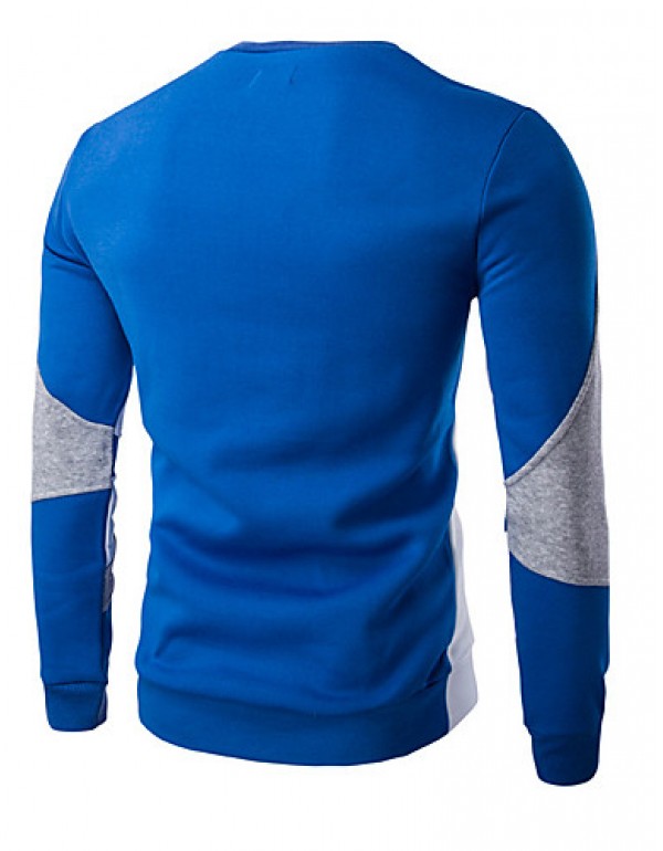 Men's Casual/Daily / Sports Simple / Active Regular Hoodies,Color Block Blue / White / Black Round Neck Long Sleeve Cotton Spring / Fall