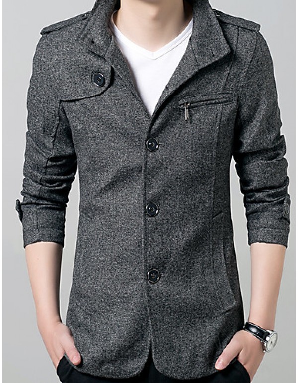 Men's Solid Casual / Work / Formal / Sport / Plus Sizes Trench coat,Cotton / Polyester Long