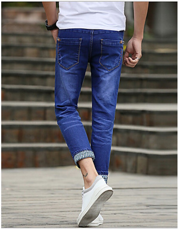 Men's Solid Casual Jeans,Cotton Blue