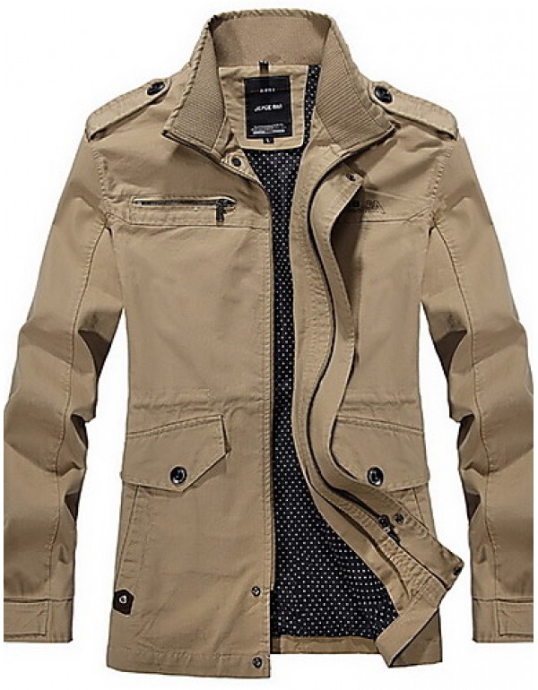 Men's Long Sleeve Regular Trench Coat , Polyester ...