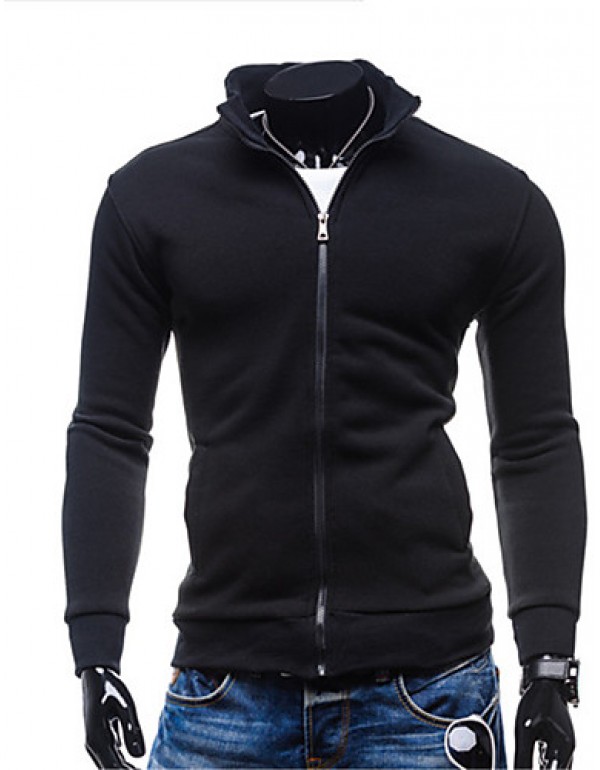 Men's Going out / Casual/Daily / Sports Simple / Street chic / Active Regular Hoodies,Solid Blue / Black / Brown / Gray Hooded Long Sleeve