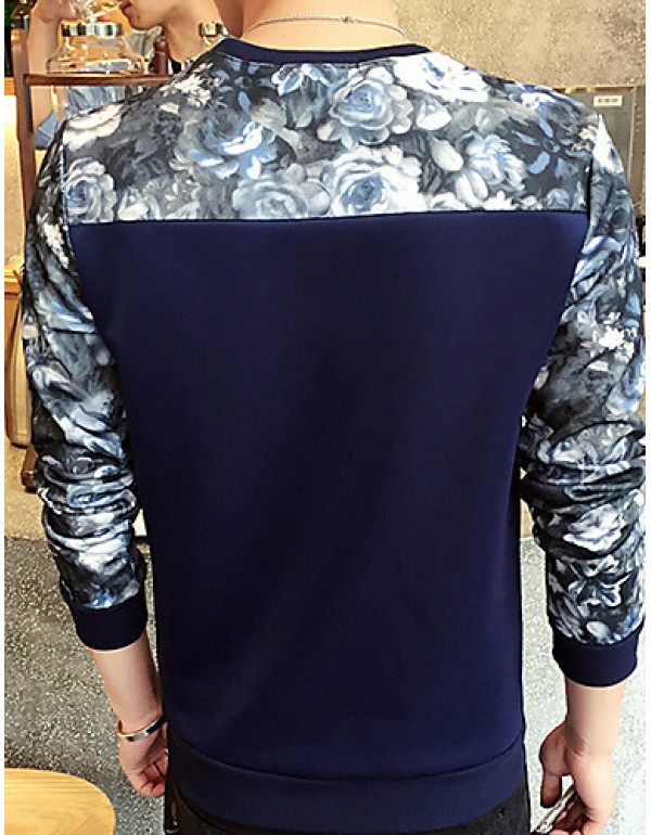 Men's Print / Color Block Casual / Plus Size SweatshirtPolyester Long Sleeve Black / Blue / White