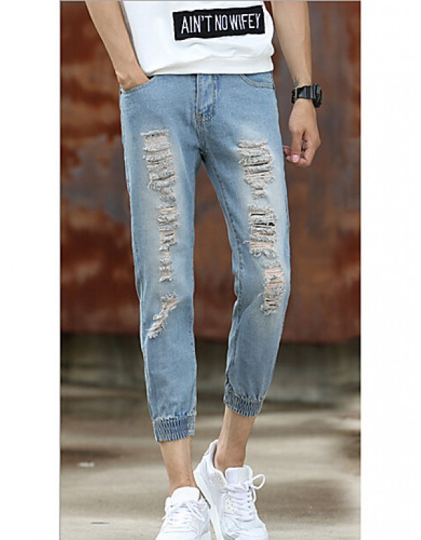 Men's Solid Casual JeansCotton Blue