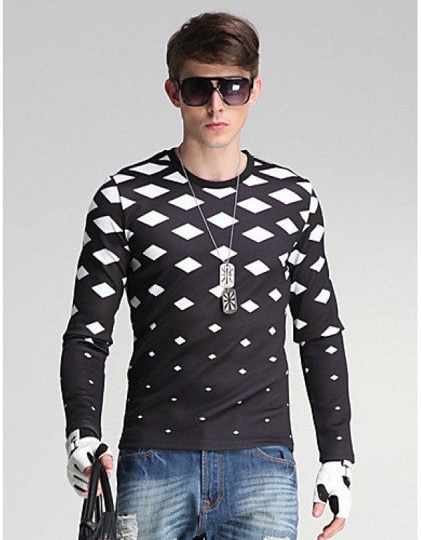 Men's Daily/Sports/Holiday Simple Sweatshirt Geometric Black Round Neck Long Sleeve Cotton/Polyester All Seasons