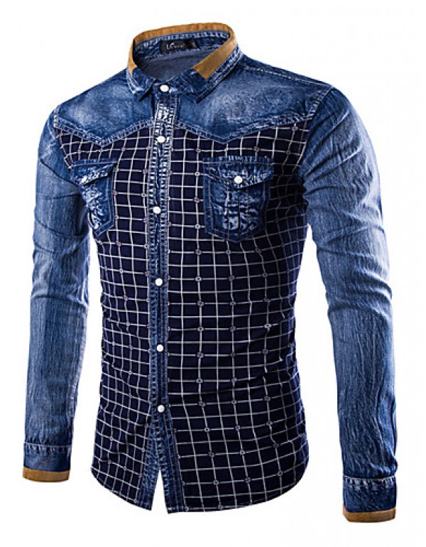 Men's Pure Long Sleeve Top , Cotton / Denim Casual