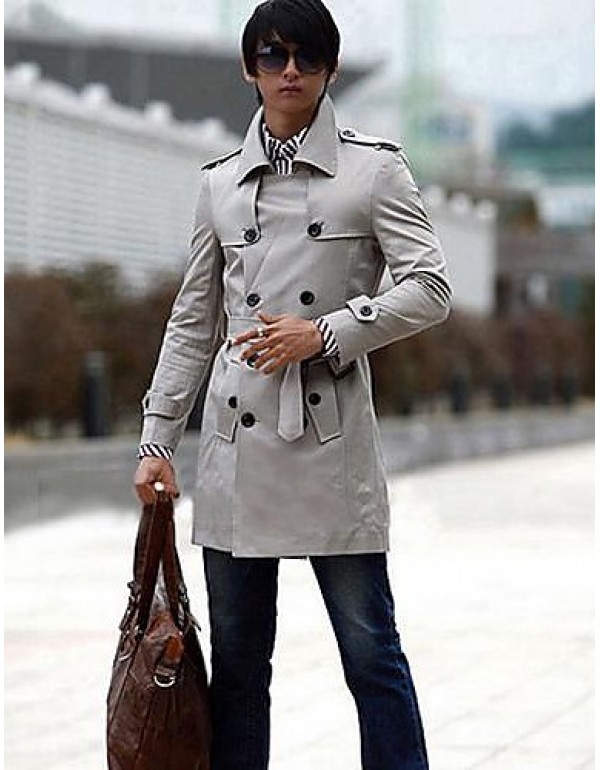 Men's Solid Casual Trench coat,Others Long Sleeve-...