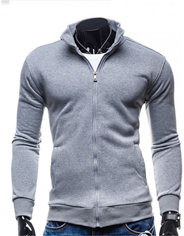 Men's Going out / Casual/Daily / Sports Simple / Street chic / Active Regular Hoodies,Solid Blue / Black / Brown / Gray Hooded Long Sleeve