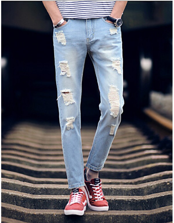 Men's Solid Casual JeansCotton Blue