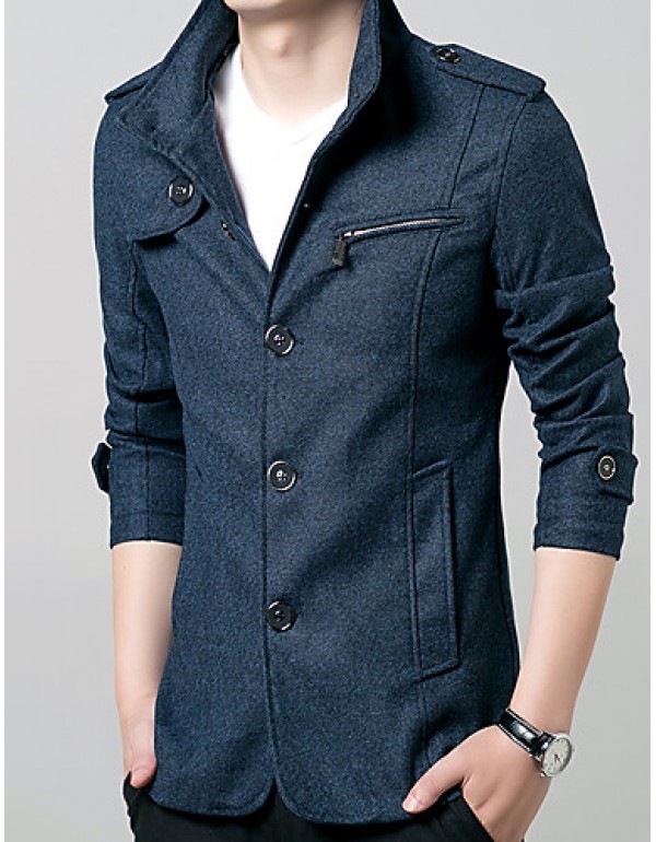 Men's Solid Casual / Work / Formal / Sport / Plus Sizes Trench coat,Cotton / Polyester Long