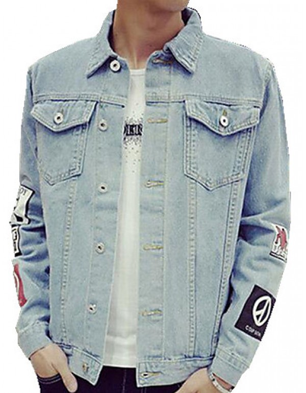 Men's Lapel Print Casual Denim Jacket