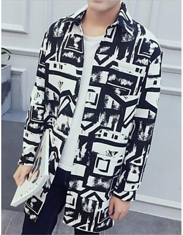 Men's Lapel Print Casual Trench Coat