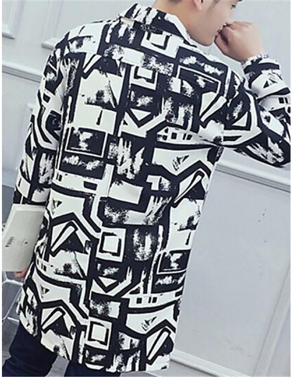 Men's Lapel Print Casual Trench Coat