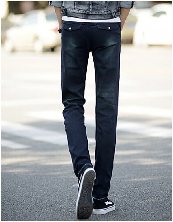 Men's Solid Casual JeansCotton Blue