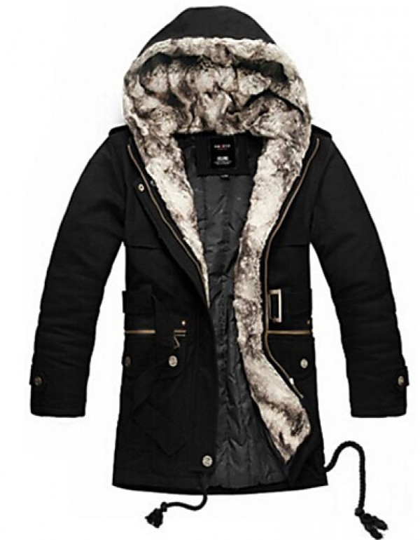 Men's Plus Size Street chic Fur Coat,Solid Hooded ...