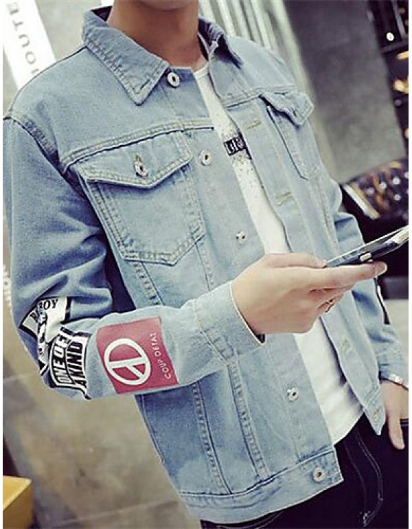 Men's Lapel Print Casual Denim Jacket