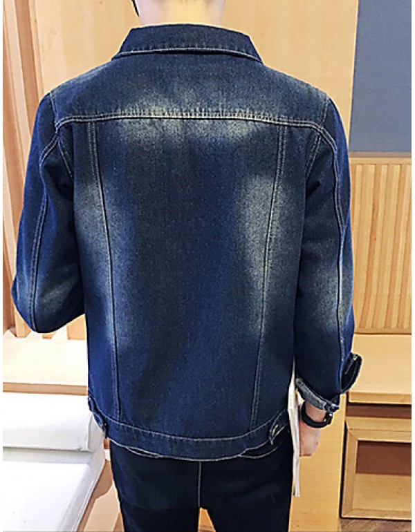 Men's Fashion Classical Solid Slim Fit Casual Long Sleeve Denim Jacket,Cotton/Print/Casual/Plus Size