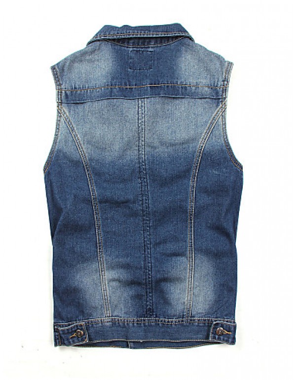 Men's Fashion Casual Solid Blue Sleeveless Jacket, Regular Denim / Jean WearFashion Blue Color All Seasons Men's Fashion Wear