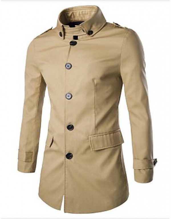 Men's Long Sleeve Regular Trench coat , Cotton Pure