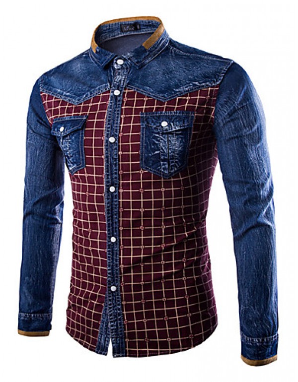 Men's Pure Long Sleeve Top , Cotton / Denim Casual