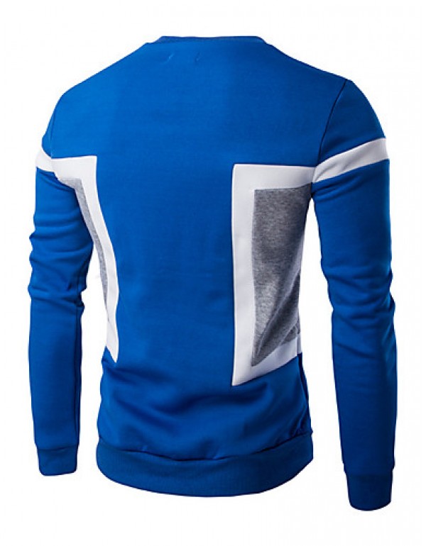 Men's Casual/Daily / Sports Simple / Active Regular Hoodies,Color Block Blue / White / Black Round Neck Long Sleeve Cotton Spring / Fall