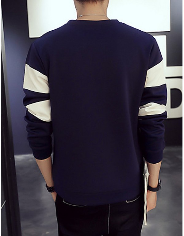 Men's Color Block Casual / Sport Hoodie & Sweatshirt,Cotton Long Sleeve Black / Blue / White