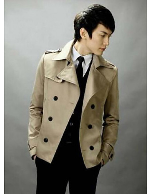 Men's Casual/Daily Simple Trench Coat,Solid Shirt Collar Long Sleeve Fall / Winter Beige / Black Cotton Medium