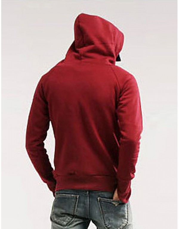 Men's Long Sleeve Hoodie & Sweatshirt,Cotton / Polyester Solid