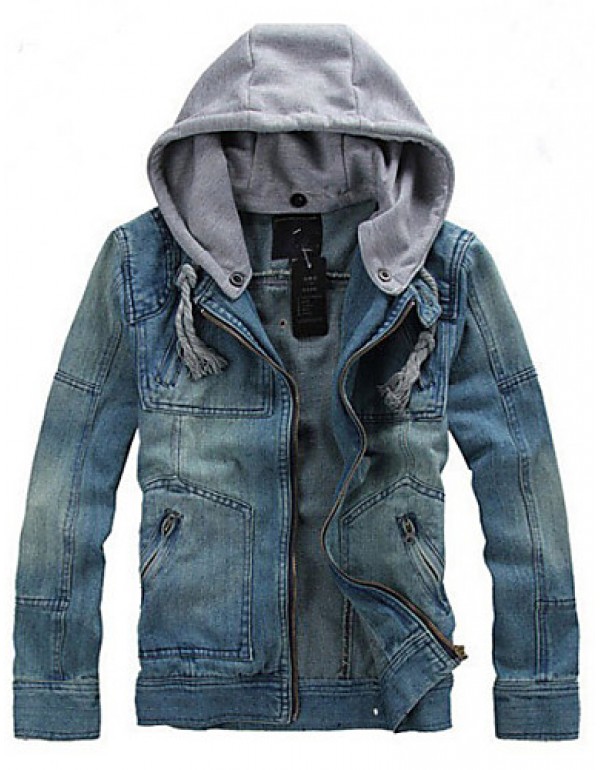 Men's Pure Long Sleeve Hooded Jacket , Denim Casua...