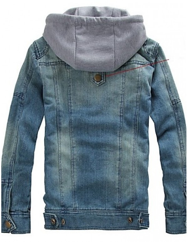 Men's Pure Long Sleeve Hooded Jacket , Denim Casual