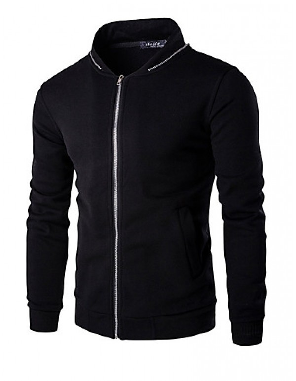 Men's Solid Casual / Sport Hoodie & Sweatshirt,Cotton Long Sleeve Black / White