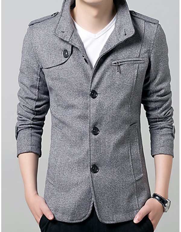 Men's Solid Casual / Work / Formal / Sport / Plus Sizes Trench coat,Cotton / Polyester Long