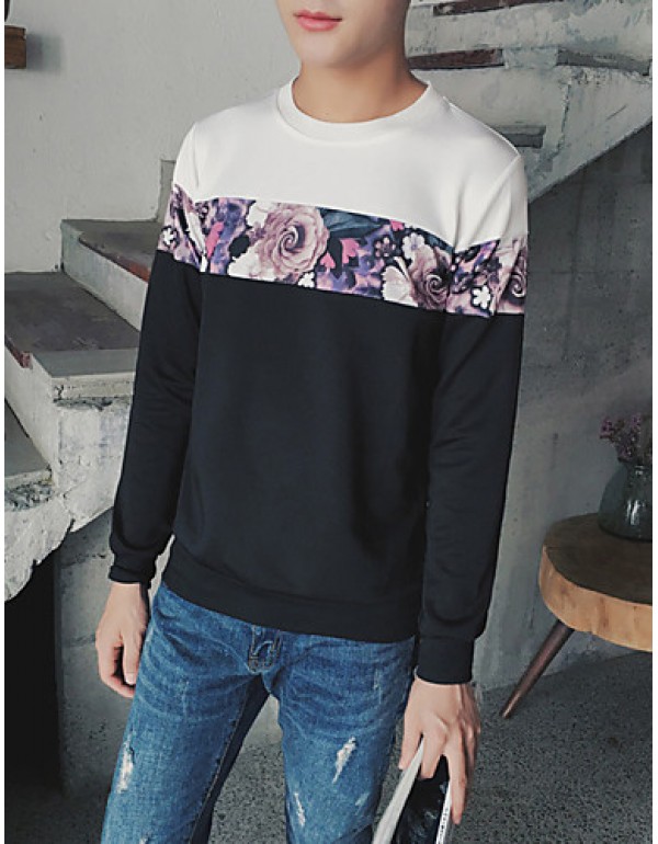 Men's Casual/Daily Sweatshirt,Solid Round Neck Micro-elastic Cotton Long Sleeve All Seasons