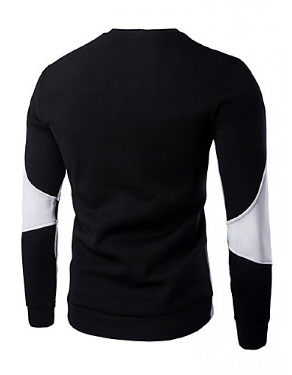 Men's Casual/Daily / Sports Simple / Active Regular Hoodies,Color Block Blue / White / Black Round Neck Long Sleeve Cotton Spring / Fall