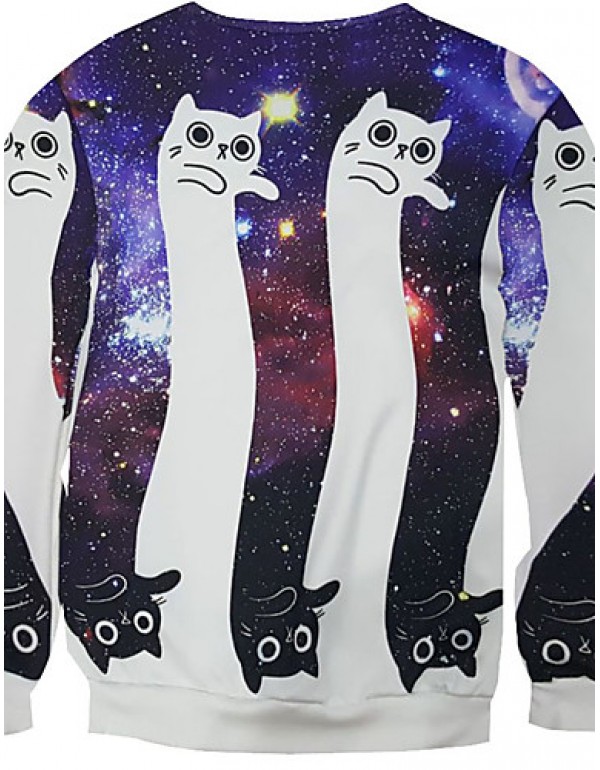 New Fashion Men Galaxy Cat Printed Pullover Long Sleeve 3d Sweatshirt