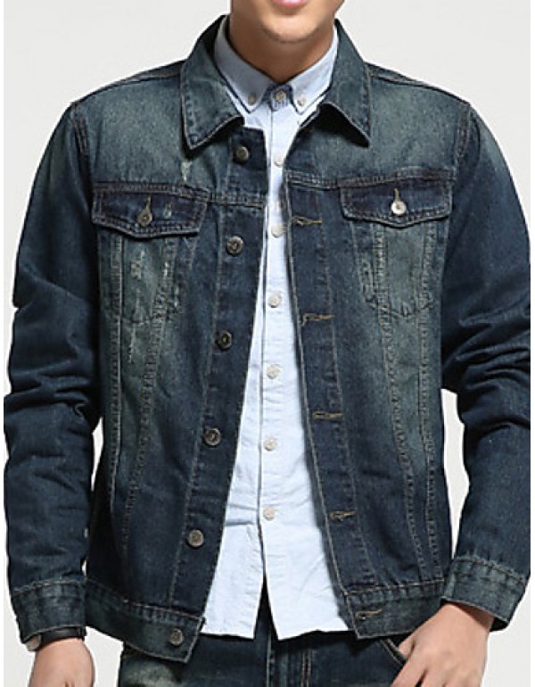 Men's Long Sleeve Casual Jacket,Cotton Print Blue