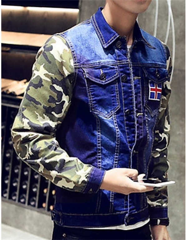 Men's Lapel Print Casual Denim Jacket