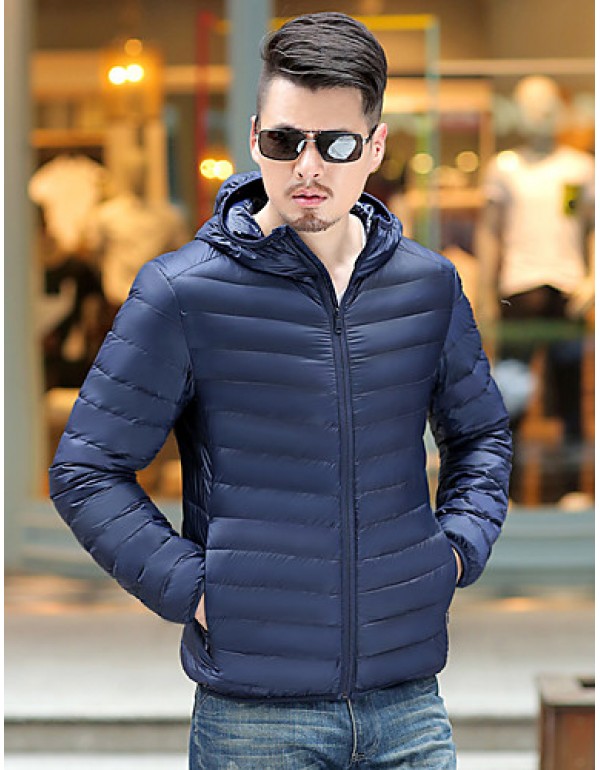 Men's Regular Down Coat,Polyester Solid Long Sleeve