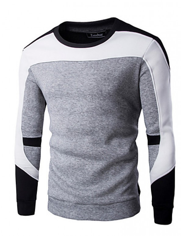 Men's Casual/Daily / Sports Simple / Active Regular Hoodies,Color Block Blue / White / Black Round Neck Long Sleeve Cotton Spring / Fall