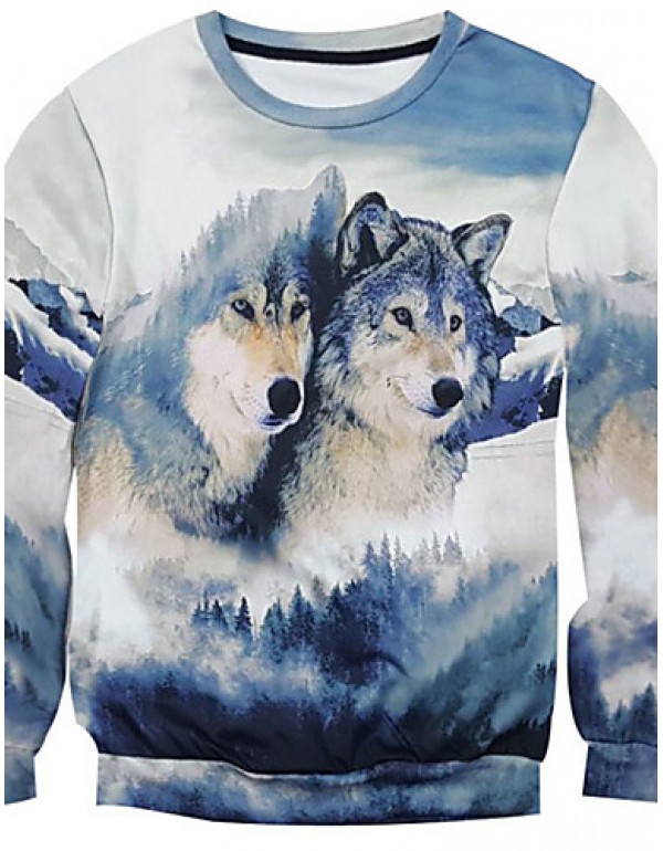 New Fashion Men Wolf Printed Pullover Long Sleeve ...