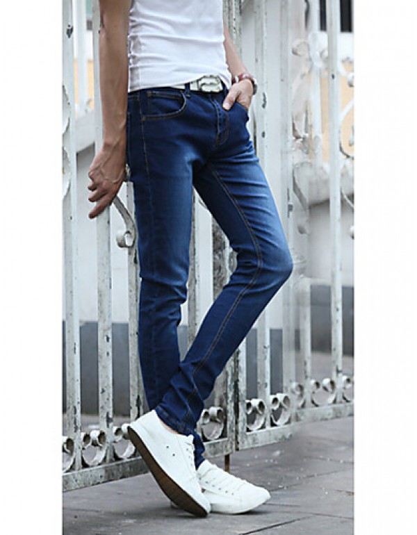 Men's Solid Casual JeansCotton Blue