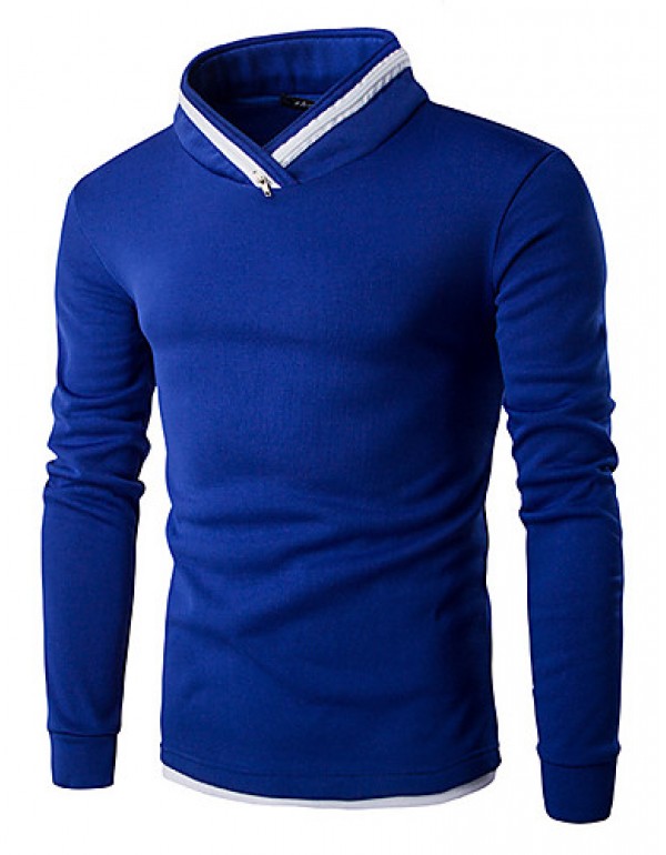 Men's Solid Casual / Sport Hoodie & Sweatshirt,Cotton Long Sleeve Black / Blue