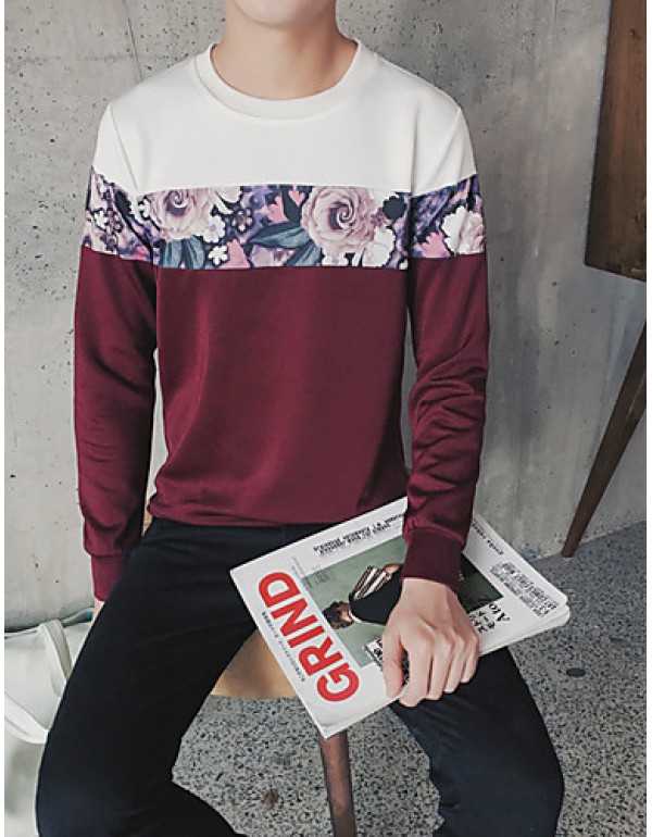 Men's Casual/Daily Sweatshirt,Solid Round Neck Micro-elastic Cotton Long Sleeve All Seasons