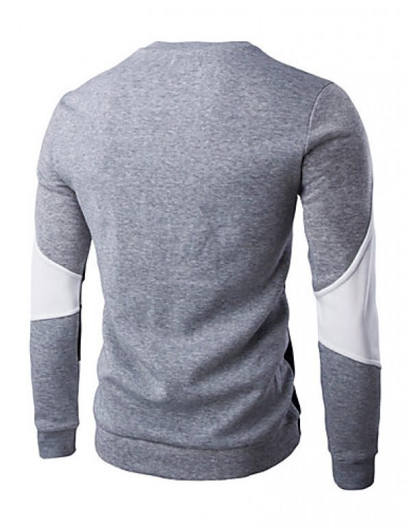 Men's Casual/Daily / Sports Simple / Active Regular Hoodies,Color Block Blue / White / Black Round Neck Long Sleeve Cotton Spring / Fall