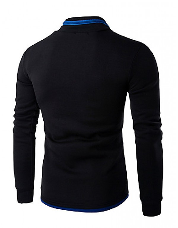 Men's Solid Casual / Sport Hoodie & Sweatshirt,Cotton Long Sleeve Black / Blue