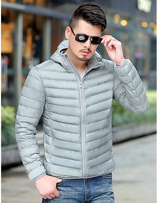 Men's Regular Down Coat,Polyester Solid Long Sleeve