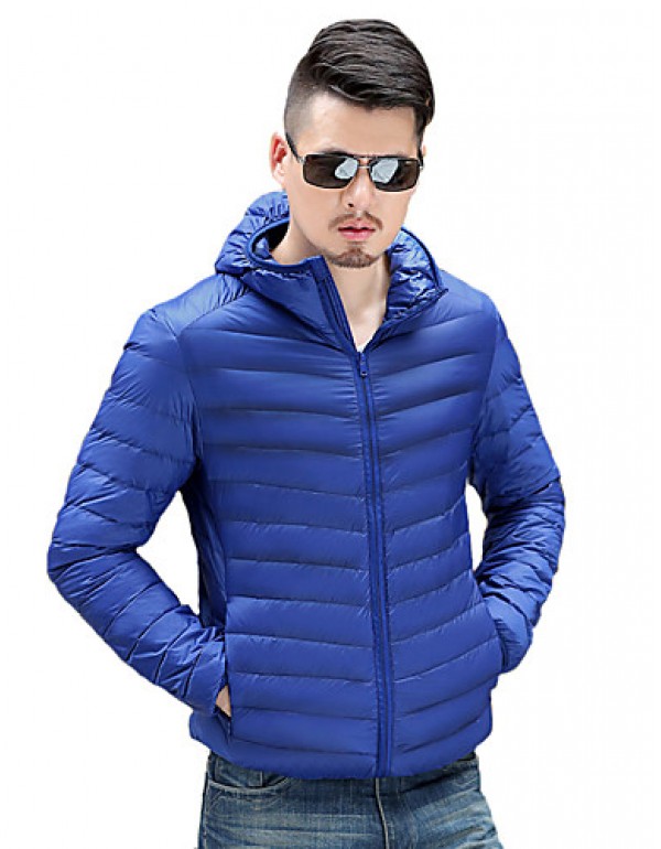 Men's Regular Down Coat,Polyester Solid Long Sleev...