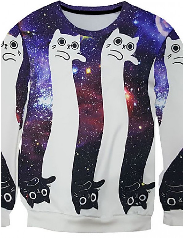 New Fashion Men Galaxy Cat Printed Pullover Long Sleeve 3d Sweatshirt