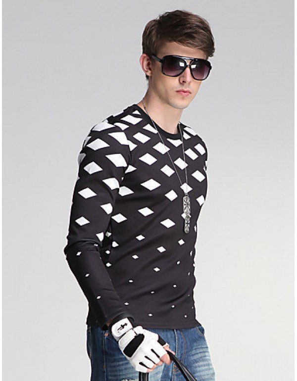 Men's Daily/Sports/Holiday Simple Sweatshirt Geometric Black Round Neck Long Sleeve Cotton/Polyester All Seasons